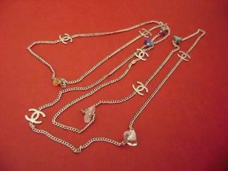 Chanel vintage 6 CC logos multi color stone long chain necklace