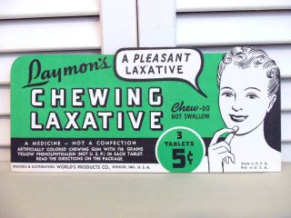 VINTAGE 50S DRUG STORE COUNTER LAXATIVE SIGN PHARMACY DOCTOR NURSE