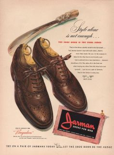 1942 VINTAGE JARMAN SHOES FOR MEN STYLE ALONE IS NOT ENOUGH PRINT AD