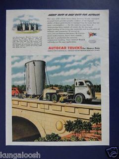 1944 HEAVY DUTY IS EASY DUTY FOR AUTOCAR TRUCKS, SALES ART AD, NICE 
