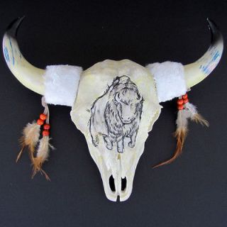   Bison Head Mount CARVED BUFFALO SKULL TAXIDERMY resin cabin wall decor