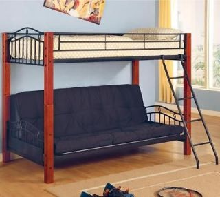 Metal and Wood Casual Twin over Futon Bunk Bed   