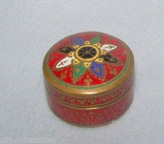 Small snuff, pill box marked SIAM (Thailand) Cloisonne, brass, enamel