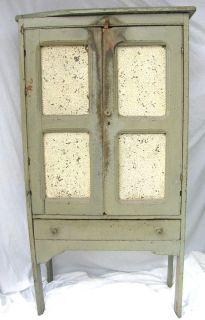 antique diminutive punched tin painted wooden pie safe time left