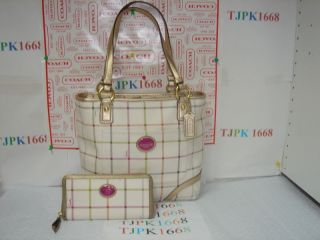 Pc Set NWT COACH~Multicolor~Heritage Tattersall Tote 19174 + Wallet