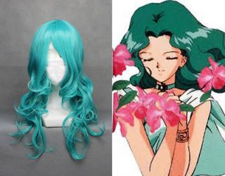068A 25.6 (65cm) Curly Wavy Green Sailor Moon Neptune Cosplay Wig
