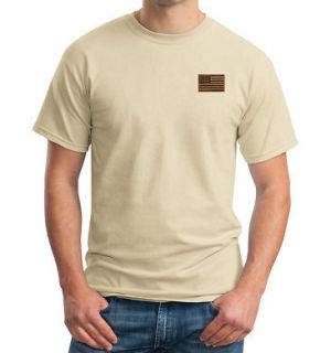 US Desert Camo American Flag Browned out Flag EMBROIDERED Tan T Shirt