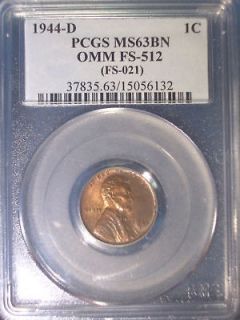   OMM * FS 512 ERROR * PCGS MS63 BN * LINCOLN Wheat Cent * RARE Only 34
