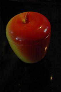 glass apple dish with lid white glass glazed painted red