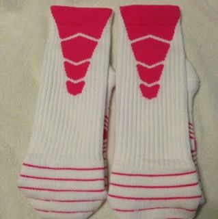New Nike Elite Preformance Football Socks White with Pink Stripe Large 