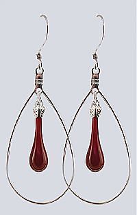Fenton Art Glass TEARDROP EARRINGS with Hoop RUBY RED Shiny .925 