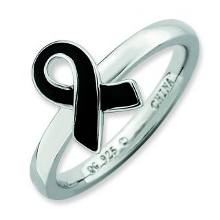 Mourning, Gang Prevention Black Enameled Awareness Ribbon Silver Ring 