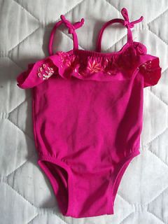 NEW ADORABLE FUSCHIA PINK BABY GAP SWIMSUIT WITH ORANGE FLOWER ACCENTS 