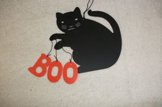 Vintage Avon Halloween Metal Silhouette Black Cat Boo To You Wind 
