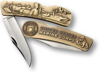 marine corps lockback knife large bronze antique w box time