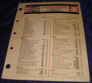 RP1193 Champion Sparkplugs Commercial Stationary & Gas Engine Chart