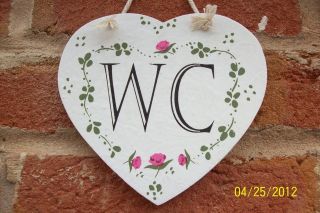 Rustic Shabby Chic Heart Roses WC Toilet Hanging Sign Plaque