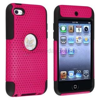   Black Skin/Hot Pink Meshed Hard Case Cover For iPod Touch 4 4G 4th Gen