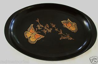 Vintage Black COUROC OVAL Serving TRAY w Handles Two MONARCH 