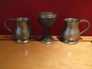   Rose Cast Pewter Mugs Tankards & 1 Rein Zinn Goblet Chalice Awesome