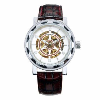   Excellent Automatic Mechanical Movement Watch Brown PU Leather Band