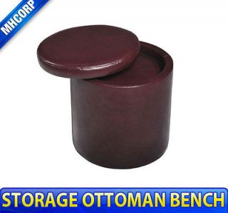 Home PU Brown Round Storage Ottoman W/ Bonus Inner Stool Seat 