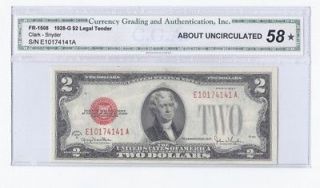 1928 g $ 2 legal tender cga certified a u