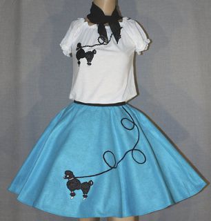 PC Aqua Blue 50s Poodle Skirt outfits Girl Sizes 7,8,9,10 Waist 23 
