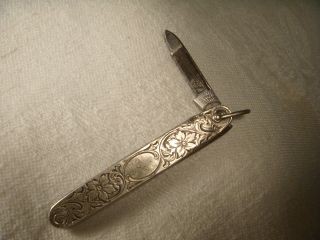 Antique Etched Sterling Silver Nail File Pocket Knife