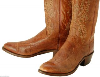 572 Used Vintage LUCCHESE 1883 Tan Mad Dog Goat Cowboy Boots Mens 12 D 