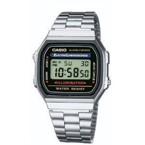 Original Casio Watch Blue Light A 168WA 1U Silver