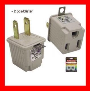 Two 3 Prong Plug to 2 Prong Socket Outlet Adapters 3 2