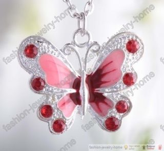 Fashion Red Crystal Cute Butterfly Necklace Pendant