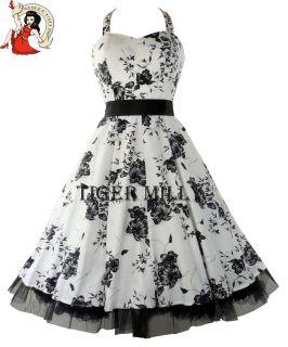 50 s floral prom wedding dress white black size 8 18