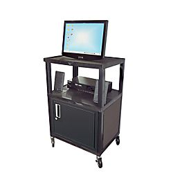 Wilson 34 Plastic Utility Cart With Locking Cabinet Black by Office 
