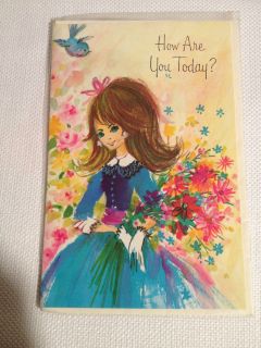   Vintage Get Well Card 60s 70s Girl w Envelope Unused