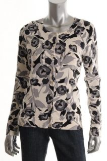 Charter Club New Black Ivory Printed Button Down Cardigan Sweater Top 