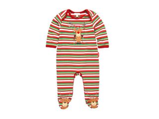 le top   Merry Reindeer Footed Stripe Rib Coverall (Newborn)