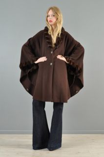 Saks 5th Ave Vtg Mink Fur Wool Batwing Drape Avant Garde Dress Coat 