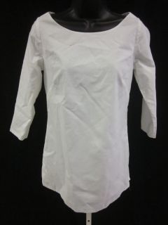 SHANNON MCLEAN White Cotton Boatneck 3 4 Sleeve Side Zip Shirt Blouse 