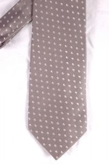  silk tie in silver gray with woven white paisley 