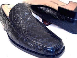 Testoni Mens Crocodile Alligator Black Dress Shoes Loafers UK 10 5 