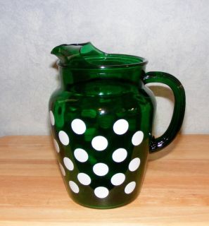 Anchor Hocking Forest Green Polka Dot Pitcher Glass Excecllent