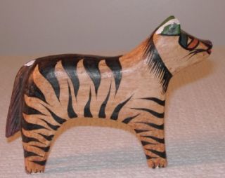wood carving mexican cat folk art