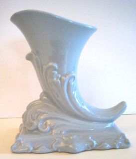 Vtg Pottery Cornucopia Vase Blue Grey Abingdon 420