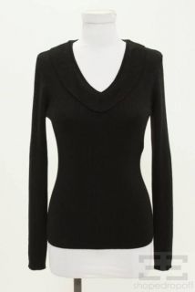 Max Mara Black Wool Ribbed V Neck Sweater Size M