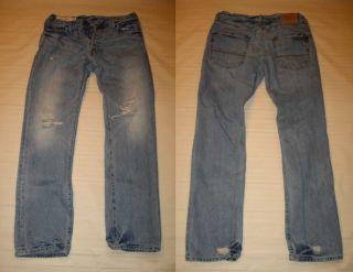 Abercrombie Fitch Mens Remsen Slim Straight Destroyed Jeans Light Wash 