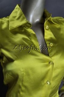 875 New Jean Paul Gaultier Satin Chartreuse French Cuff Silk Top 