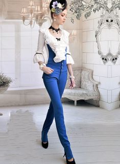 New Womens Slim Overalls Suspender Trousers Low Waist Straight Long 