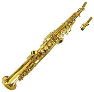 Pro Soprano Straight Sax Saxophone Gold Lacquer Brass BB Case 